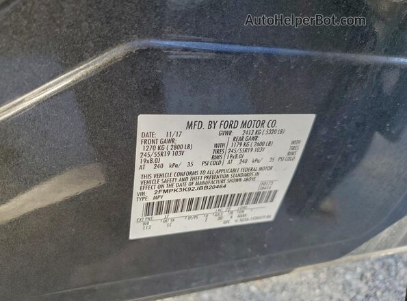 2FMPK3K92JBB20464 2018 FORD EDGE Gray VIN კოდის სტიკერის ხედი