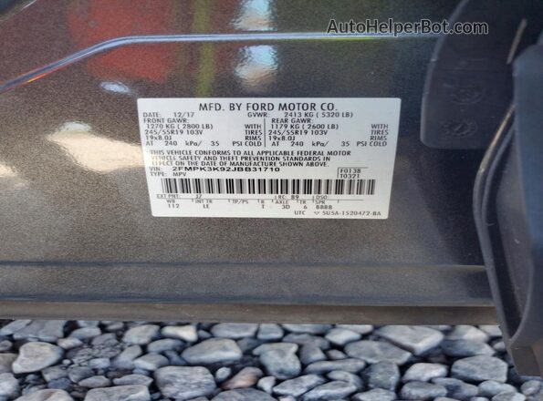 2FMPK3K92JBB31710 2018 FORD EDGE Серый Панорамный вид салона 360°