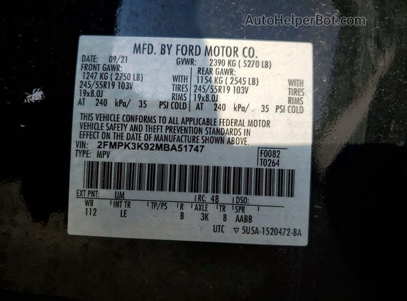 2FMPK3K92MBA51747 2021 FORD EDGE Black VIN կոդի պիտակի տեսք