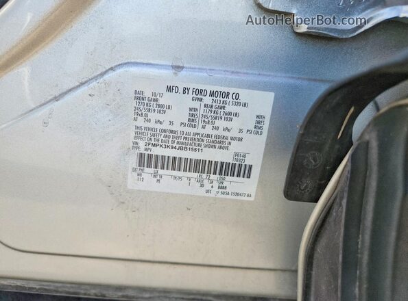2FMPK3K94JBB15511 2018 FORD EDGE Silver VIN კოდის სტიკერის ხედი