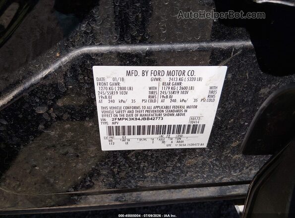 2FMPK3K94JBB42773 2018 FORD EDGE Черный Вид подкапотного пространства