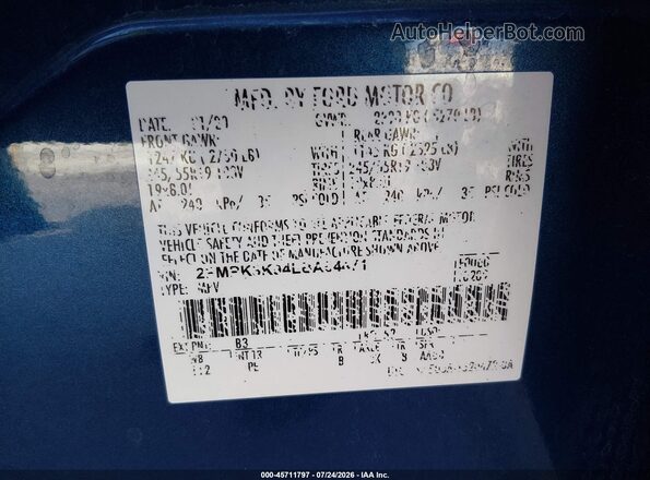 2FMPK3K94LBA54471 2020 FORD EDGE Blue Շարժիչի բաժամունքի տեսք