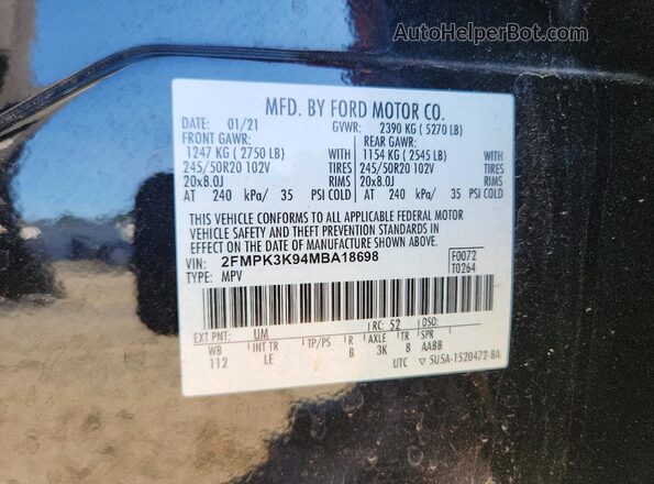 2FMPK3K94MBA18698 2021 FORD EDGE Black ძრავის განყოფილების ხედი