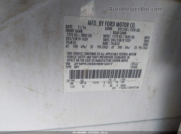 2FMPK3K95HBB12417 2017 FORD EDGE White Engine compartment view
