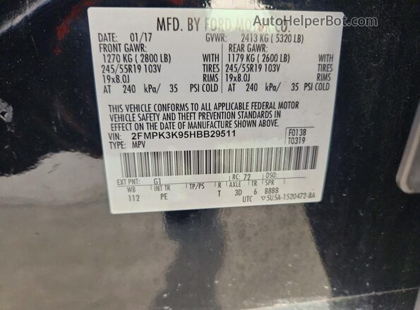 2FMPK3K95HBB29511 2017 FORD EDGE Black 360 interior view