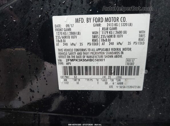 2FMPK3K95HBC58901 2017 FORD EDGE Черный Вид подкапотного пространства