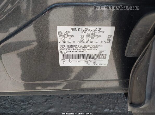 2FMPK3K96GBB66632 2016 FORD EDGE Gray Vista del compartimento del motor