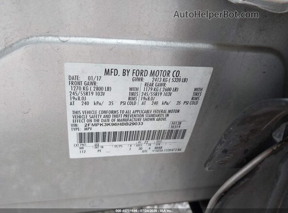 2FMPK3K96HBB29033 2017 FORD EDGE Silver Вид підкапотного простору
