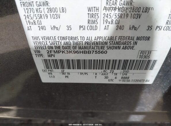 2FMPK3K96HBB75560 2017 FORD EDGE Серый Вид подкапотного пространства