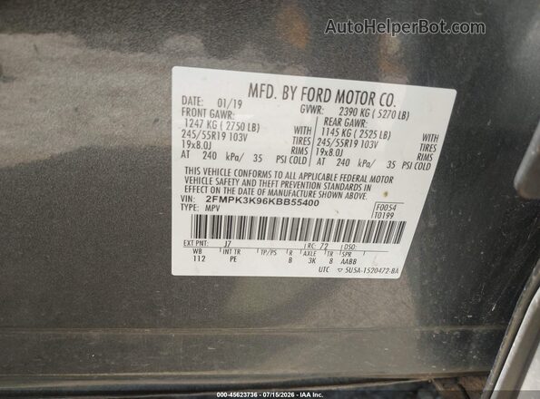 2FMPK3K96KBB55400 2019 FORD EDGE Gray Vista del compartimento del motor