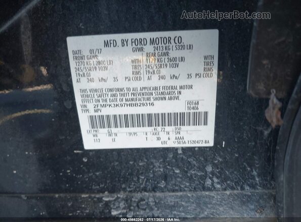 2FMPK3K97HBB29316 2017 FORD EDGE Black Շարժիչի բաժամունքի տեսք