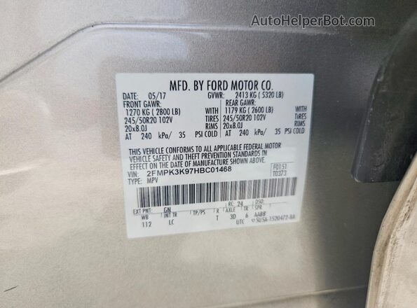 2FMPK3K97HBC01468 2017 FORD EDGE Бежевый Панорамный вид салона 360°