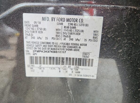 2FMPK3K97KBB10367 2019 FORD EDGE Black Вид підкапотного простору