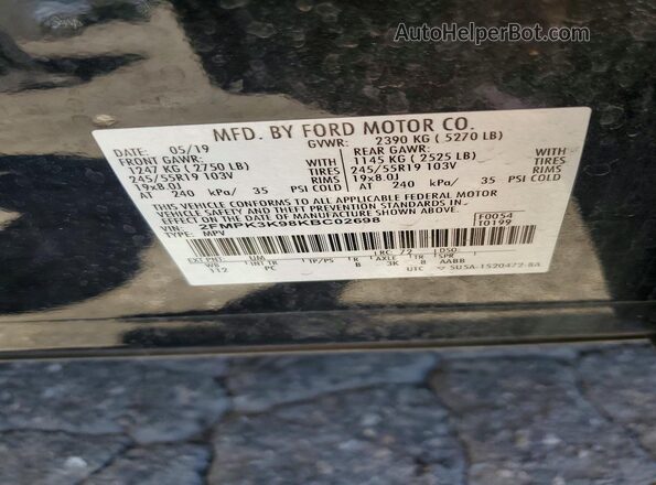 2FMPK3K98KBC02698 2019 FORD EDGE Black Vista de la etiqueta del VIN