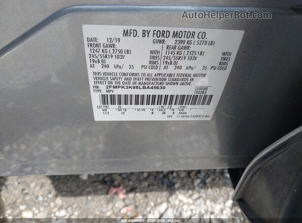 2FMPK3K98LBA45630 2020 FORD EDGE Silver ძრავის განყოფილების ხედი