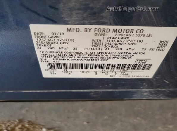 2FMPK3K9XKBB61457 2019 FORD EDGE Blue Widok komory silnika