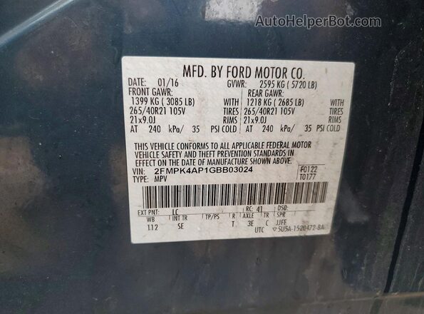 2FMPK4AP1GBB03024 2016 FORD EDGE Blue Շարժիչի բաժամունքի տեսք