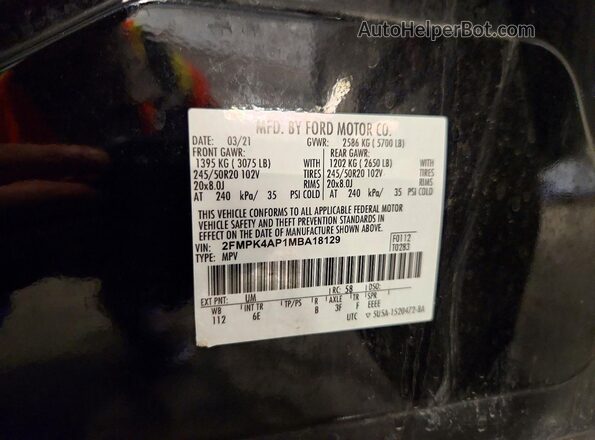 2FMPK4AP1MBA18129 2021 FORD EDGE Black Vista de la etiqueta del VIN