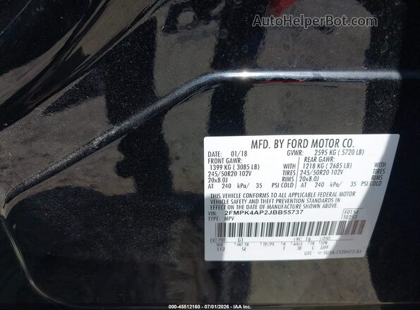 2FMPK4AP2JBB55737 2018 FORD EDGE Black Вид підкапотного простору