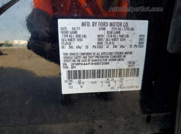 2FMPK4AP3HBB72086 2017 FORD EDGE Black VIN კოდის სტიკერის ხედი