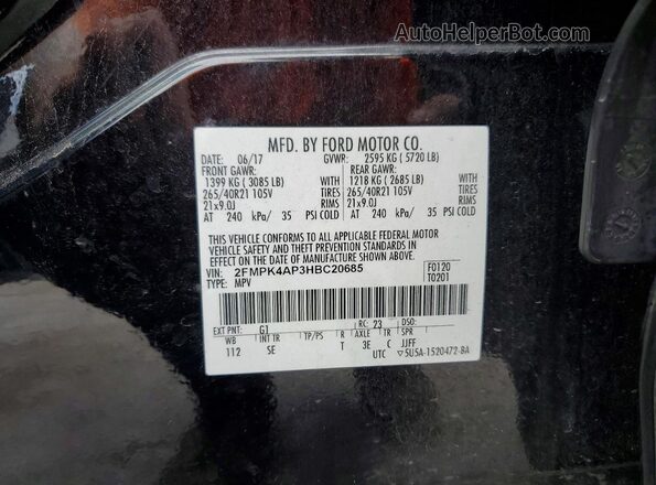 2FMPK4AP3HBC20685 2017 FORD EDGE Черный Вид наклейки с VIN-кодом