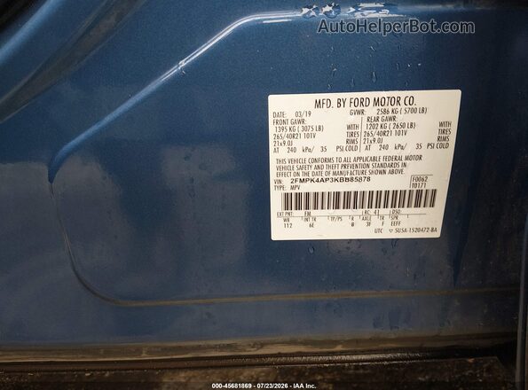 2FMPK4AP3KBB85878 2019 FORD EDGE Blue Widok komory silnika