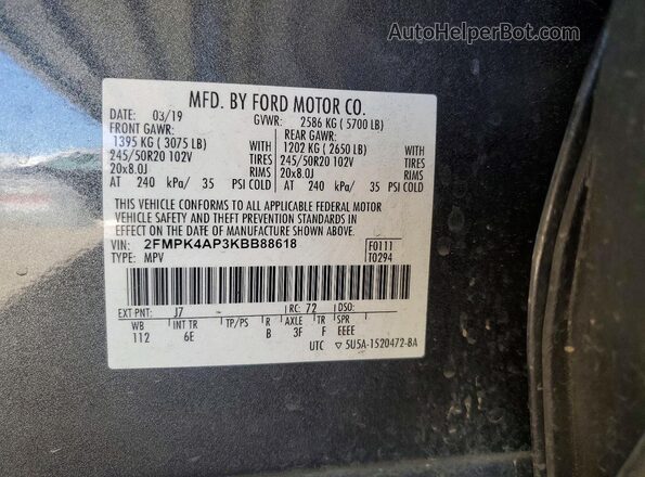 2FMPK4AP3KBB88618 2019 FORD EDGE Gray Engine compartment view