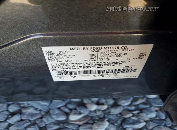 2FMPK4AP4KBC27488 2019 FORD EDGE Gray VIN կոդի պիտակի տեսք