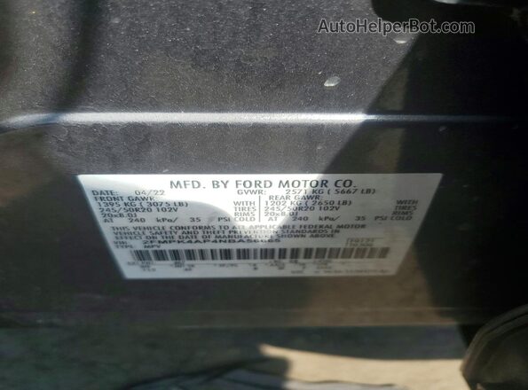 2FMPK4AP4NBA56665 2022 FORD EDGE Gray Вид наклейки з VIN-кодом