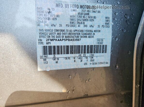 2FMPK4AP5PBA53597 2023 FORD EDGE Silver Widok komory silnika