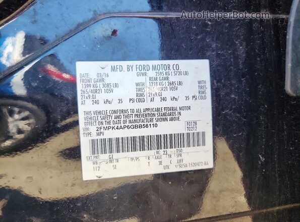 2FMPK4AP6GBB56110 2016 FORD EDGE Black Панорамний вид салону 360°
