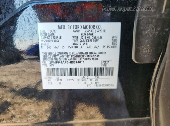 2FMPK4AP6HBB74611 2017 FORD EDGE Black Вид підкапотного простору