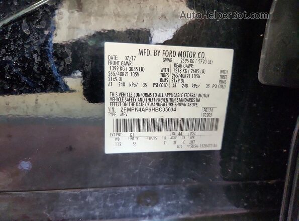 2FMPK4AP6HBC35634 2017 FORD EDGE Black Widok komory silnika
