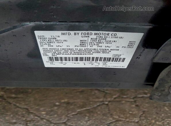 2FMPK4AP6KBB26355 2019 FORD EDGE Gray Вид наклейки з VIN-кодом