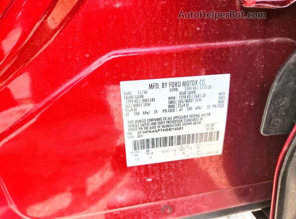 2FMPK4AP7HBB14983 2017 FORD EDGE Red VIN კოდის სტიკერის ხედი