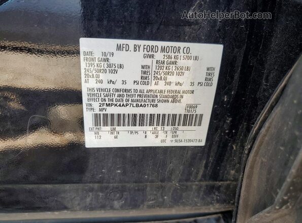 2FMPK4AP7LBA01768 2020 FORD EDGE Black Панорамний вид салону 360°