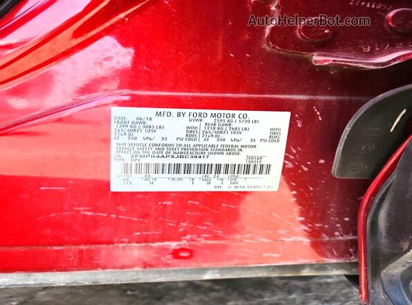 2FMPK4APXJBC39417 2018 FORD EDGE Red Vista de la etiqueta del VIN