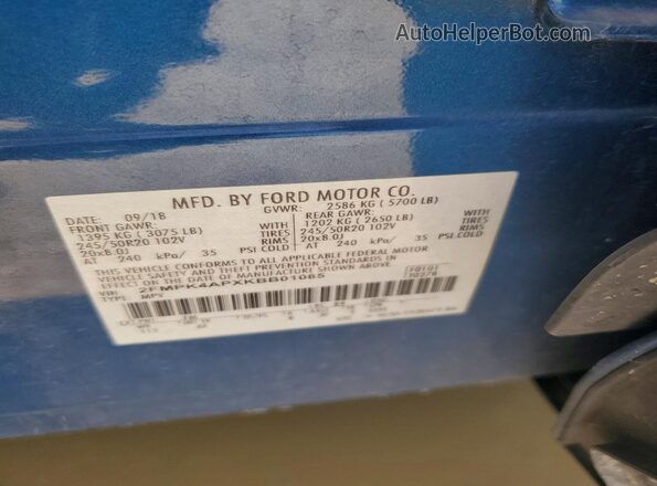 2FMPK4APXKBB01085 2019 FORD EDGE Blue VIN sticker view