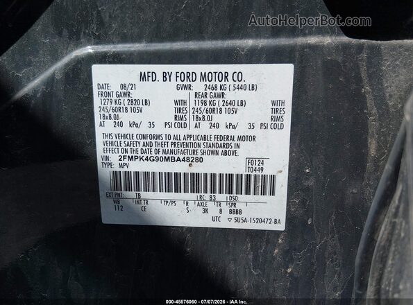 2FMPK4G90MBA48280 2021 FORD EDGE Gray Widok komory silnika