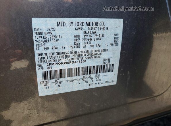 2FMPK4G90PBA18250 2023 FORD EDGE Gray VIN կոդի պիտակի տեսք