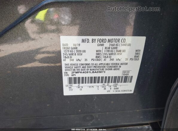 2FMPK4G91LBA05873 2020 FORD EDGE Black Widok komory silnika