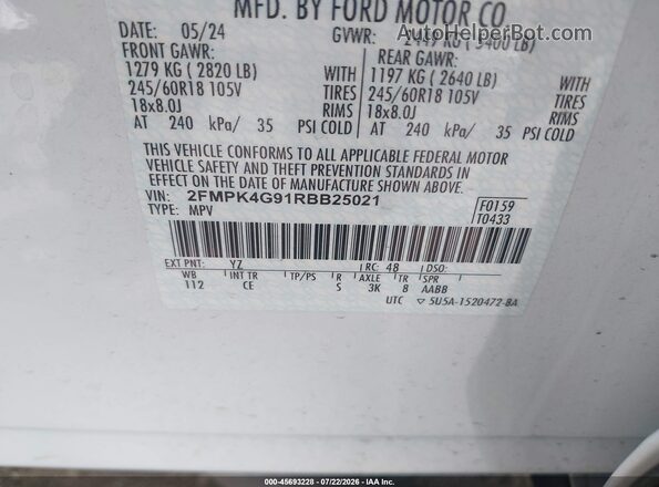 2FMPK4G91RBB25021 2024 FORD EDGE White Vista del compartimento del motor