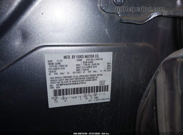 2FMPK4G93NBA27814 2022 FORD EDGE Silver Շարժիչի բաժամունքի տեսք