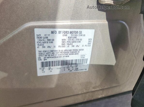2FMPK4G94HBC41408 2017 FORD EDGE Gold Widok wnętrza 360 stopni