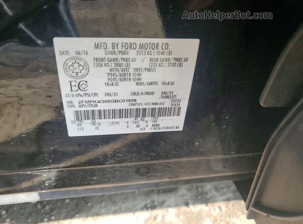 2FMPK4G95GBC01658 2016 FORD EDGE Black Շարժիչի բաժամունքի տեսք
