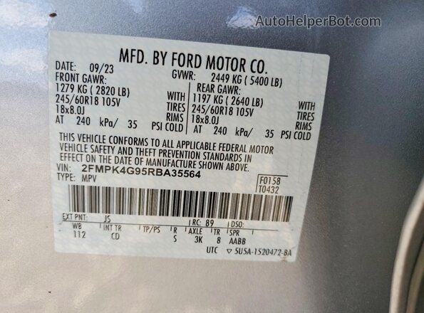 2FMPK4G95RBA35564 2024 FORD EDGE Silver VIN კოდის სტიკერის ხედი