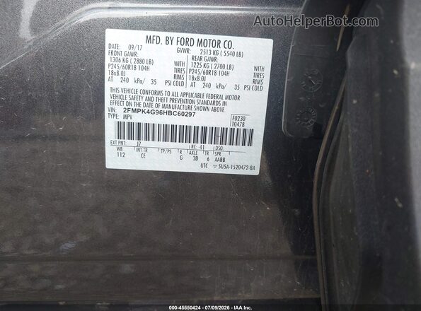 2FMPK4G96HBC60297 2017 FORD EDGE Gray Vista del compartimento del motor