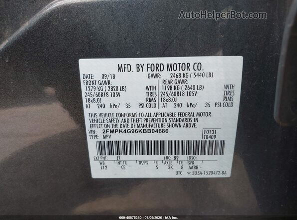 2FMPK4G96KBB04686 2019 FORD EDGE Серый Вид подкапотного пространства