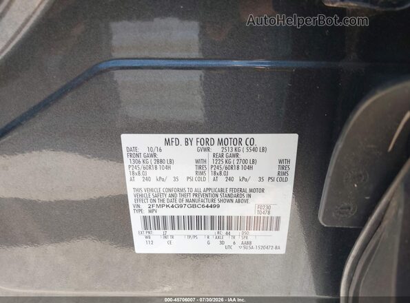 2FMPK4G97GBC64499 2016 FORD EDGE Серый Вид подкапотного пространства