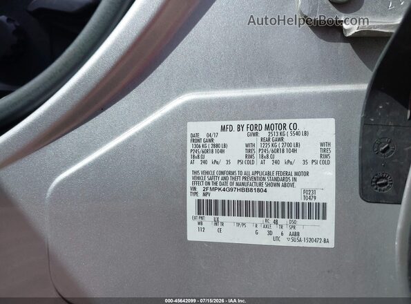 2FMPK4G97HBB81804 2017 FORD EDGE Silver Vista del compartimento del motor